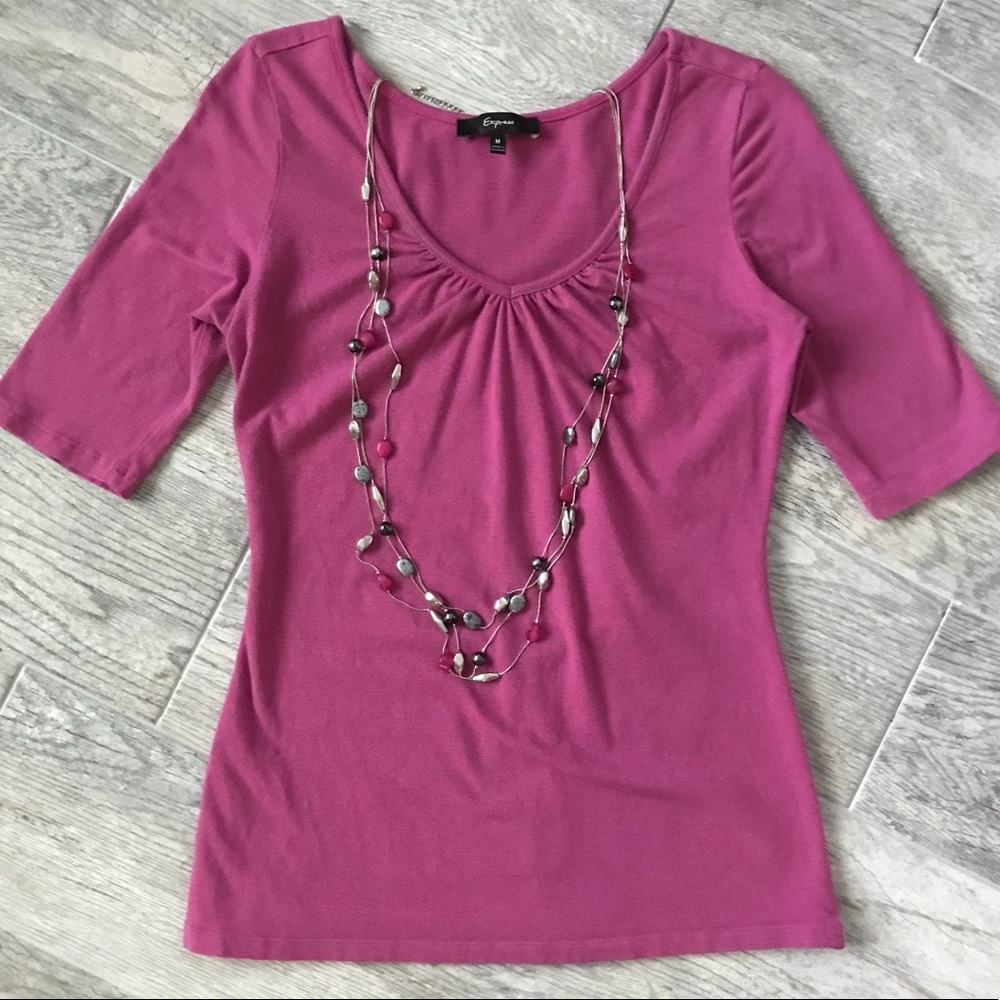 Express Pink and Grey Striped Fancy Tee